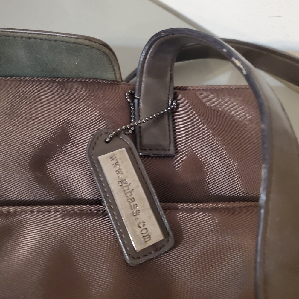 Vintage GH Bass Traveler Tote Bag Olive Green Interior Zip Top Shoulder Straps - Picture 4 of 10